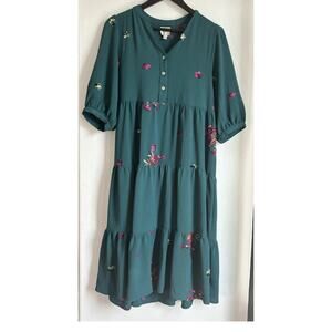 Fig and Flower Embroidered Teal Boho Tiered Midi Dress – Women’s Small – NWT